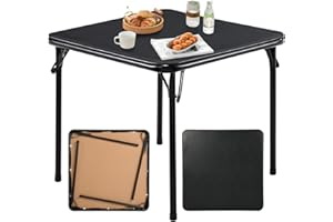 FurnitureR 31.5 Inch Square Folding Table, Multi-Functional Card Table for Holiday Hosting, Game Nights, Small-Space Dining, Portable Indoor Outdoor Use, Black PVC Top & Metal Frame