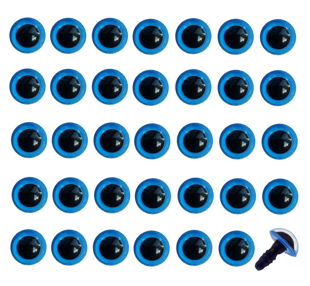50PCS 16mm Blue Plastic Safety Eyes with Washers for DIY Sewing Crafts Making Supplies