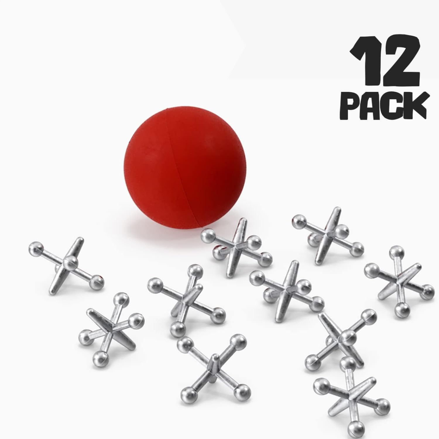 Kicko Metal Jacks Set - 12 Sets per Order - Metallic Jacks and Bouncy Ball Set - for Party Favors, Game Prizes, Kids' Activities, Loot Bag Fillers, Halloween, Easter, Birthday Parties