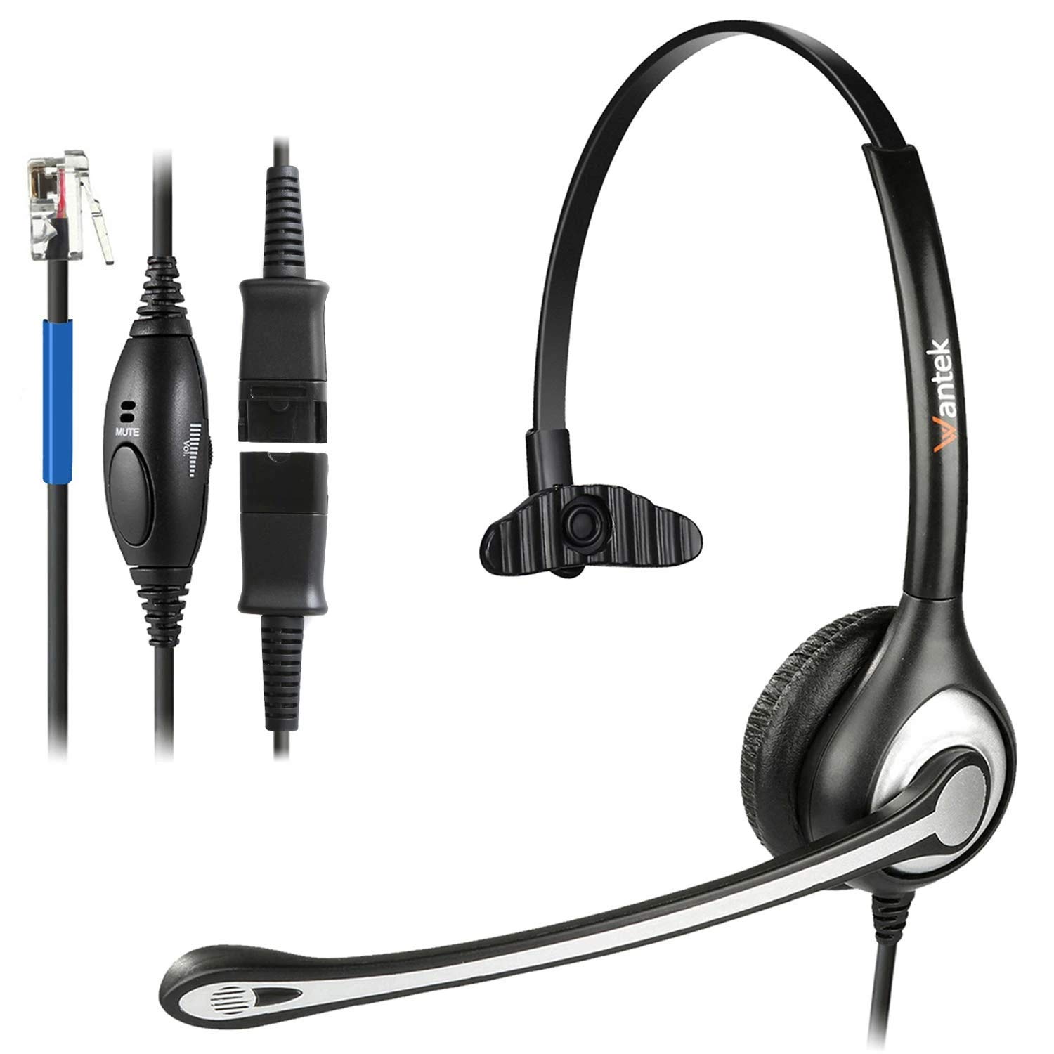 Wantek Corded Telephone RJ9 Headset Monaural with Noise Cancelling Mic + Quick Disconnect for Call Center Cisco 7942 7945 Office IP Phones