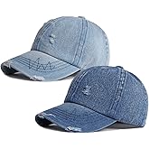 Vintage Washed Denim Distressed Dad Hats Adjustable Baseball Caps for Men Women