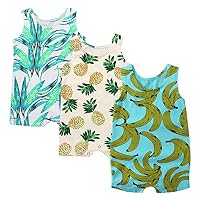 Kids Tales Baby 3-Pack Boys Girls Sleeveless Romper Pineapple Heart Flower Bodysuit