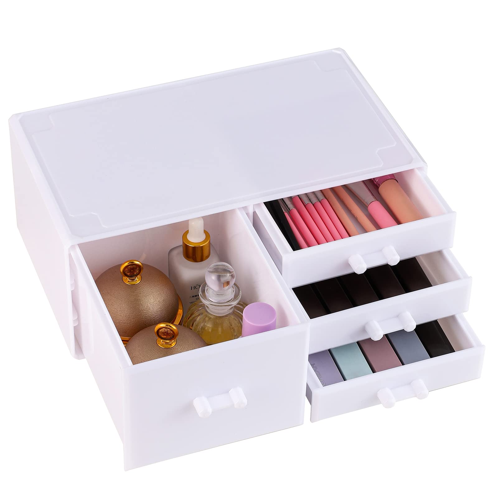 Photo 1 of Cq acrylic Stackable Drawers Organizer With 4 Drawers,White Organizer For Bathroom For Vanity Counter,Large Plastic Stationary Organizer For Medicine,Craft,Accessory,Beauty Supplies,Pack Of 1