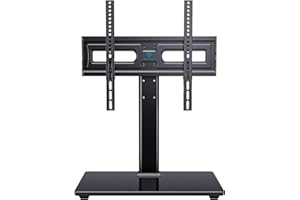 PERLESMITH Universal Swivel TV Stand-Table Top TV Stand for 32-65 inch TV-Height Adjustable TV Base with Heavy-Duty Tempered Glass Base, VESA 400x400mm up to 88lbs, PSTVS17