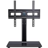 PERLESMITH Universal Swivel TV Stand-Table Top TV Stand for 32-65 inch TV-Height Adjustable TV Base with Heavy-Duty Tempered Glass Base, VESA 400x400mm up to 88lbs, PSTVS17