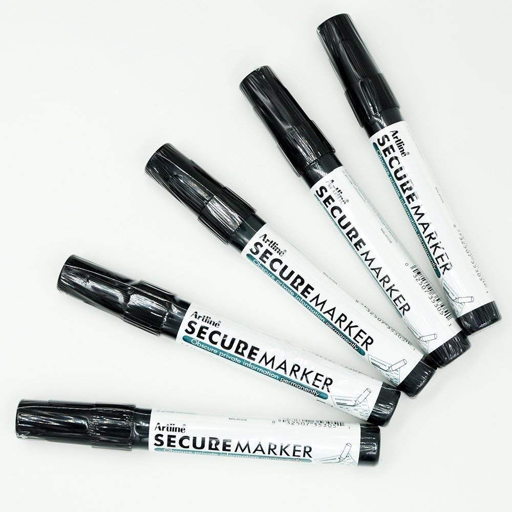 Holmes Stamp & Sign Secure Marker Redacting Pen | Blackout Marker | Blacks Out Private Information (5 Markers)