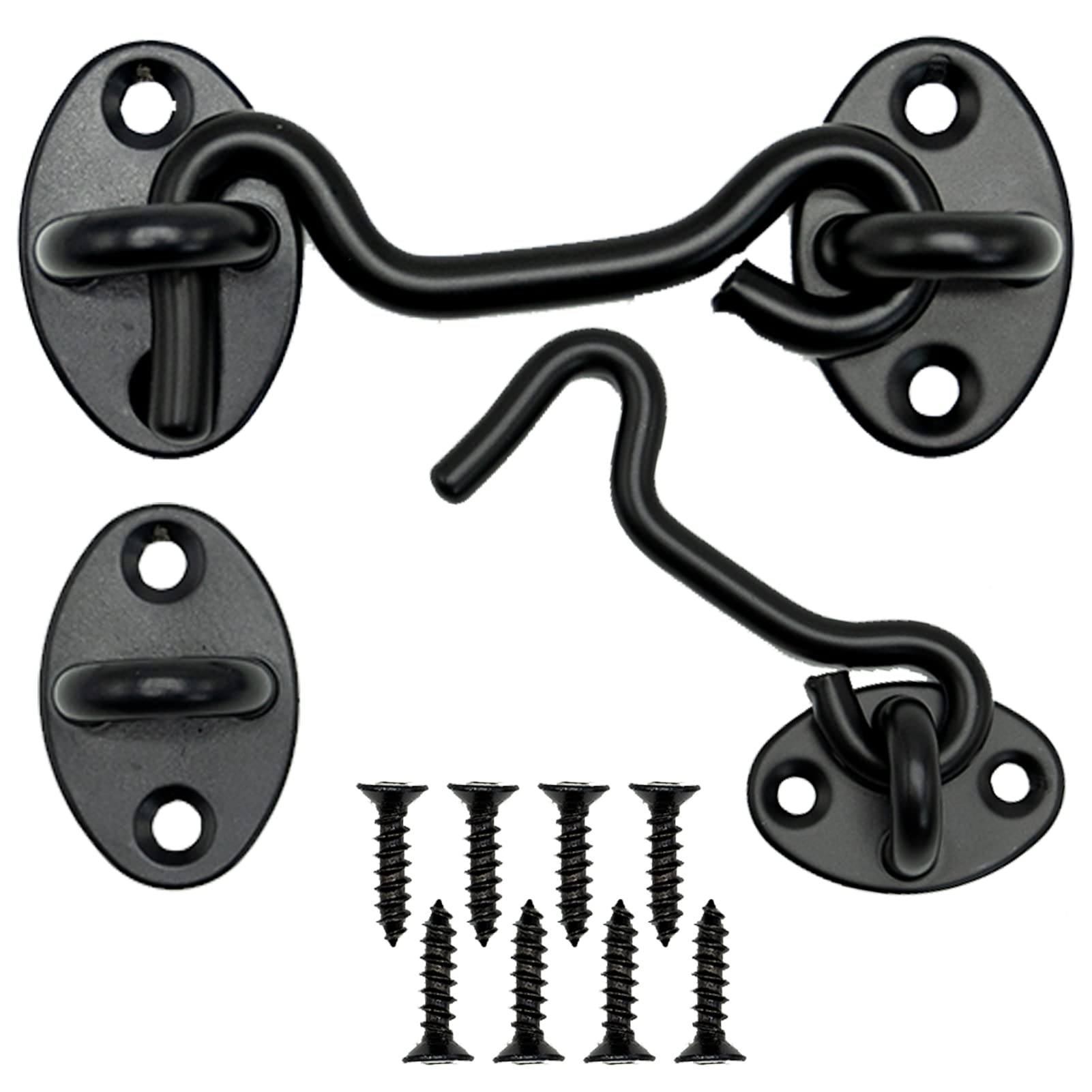 Hook and Eye Latch 3 Inch Black Cabin Hooks Outside 2Pcs Metal Door Hook Latches Heavy Duty Cabinet Latches for Door Gate Window Closet Shed 75mm