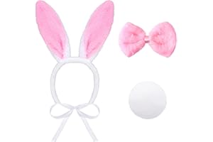 SUMERSHA 3Pcs Easter Dog Bunny Costume Set Pet Plush Rabbit Ears Headband Tail and Bow Tie Collar for Small Medium Dogs Cats Funny Costume Kit