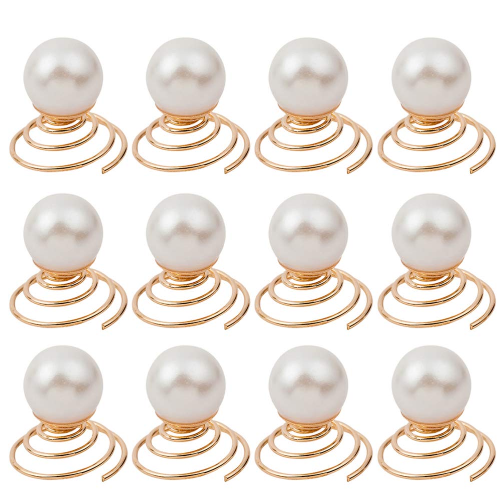Luxshiny 12pcs Pearl Spiral Hair Pins, Gold Twists Hair Coils Pearls Hair Clip Pearl Hair Accessories Wedding Party Prom, Golden