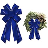 Glodecart Large Christmas Bow for Wreath,Royal Blue Velvet Wreath Bows for Front Door Wall Fence Decor Hanukkah Bow for Holiday Party Home Tree Topper Decoration