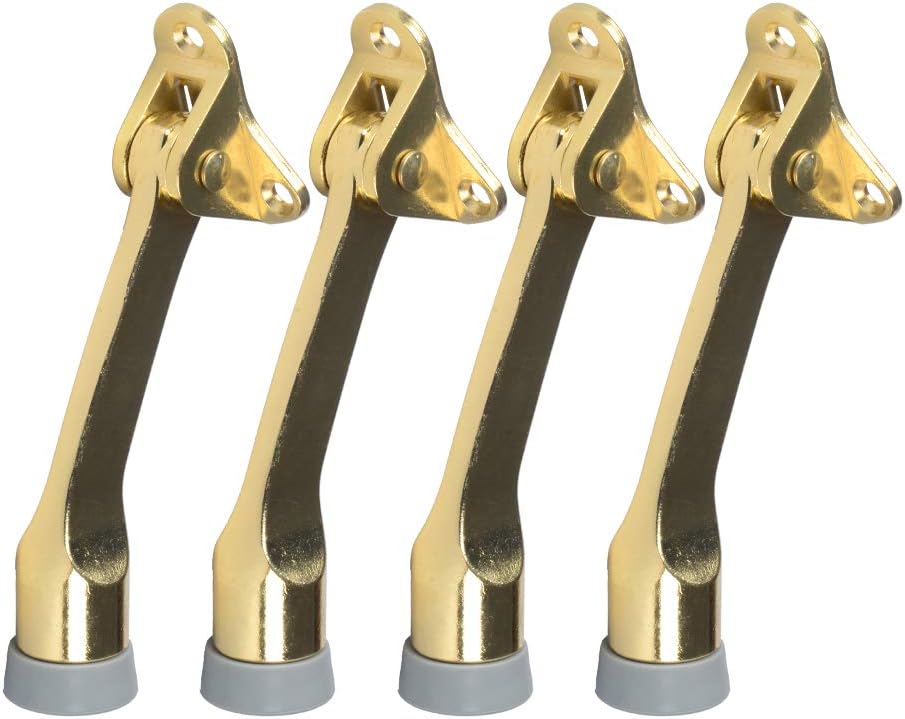 Towever Easy Pedal Kick Down Door Stops 4 Pcs per Pack Brass Coated Esay-Step Door Stoppers, 4 inches