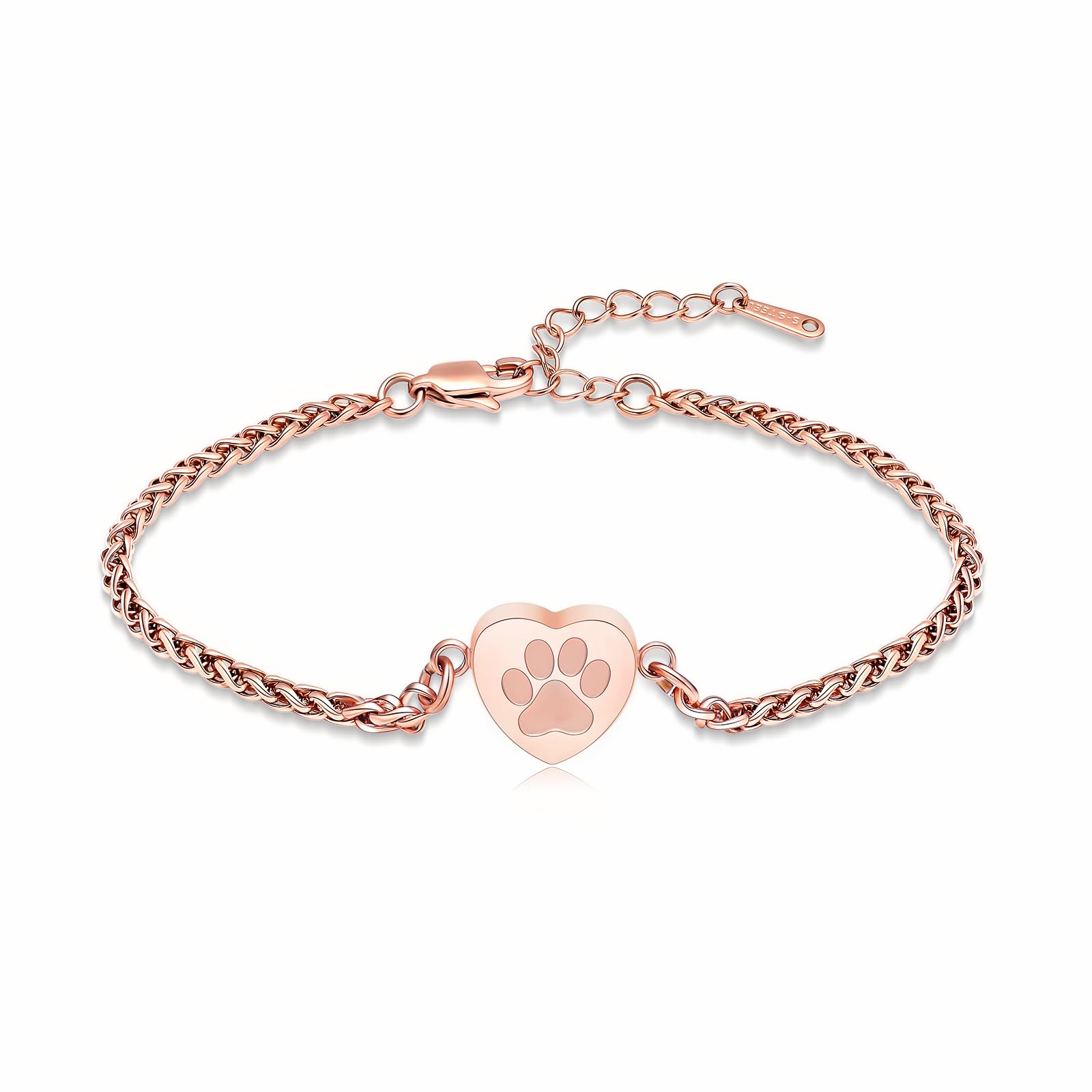 VCCWYQK Paw Print Heart Urn Bracelet for Ashes for Dog Cat Bangle Stainless Steel Memorial Keepsake Urn Jewelry for Pet Ashes