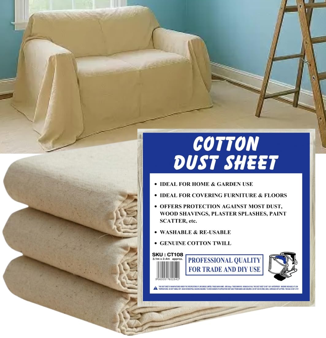 JMS Bridge 3 X Professional Quality 100% Cotton Twill Heavy Duty DUST Sheets for Decorating. Size 10'x8' (3xCT108)