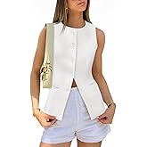 Tankaneo Womens Tweed Sleeveless Vest Crew Neck Button Down Fitted Blazer Vest Tops Work Casual Waistcoat