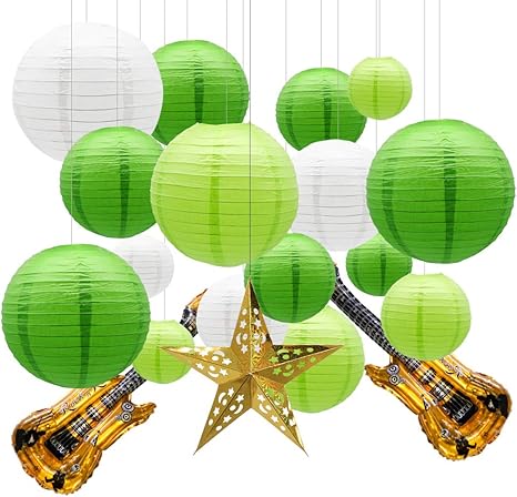 Amazon Com Kaxixi Round Chinese Paper Lanterns Decorative 19pcs With Guitar Foil Balloons Star Lantern For Graduation St Patrick S Day Football Theme Birthday Dinosaur Jungle Theme Baby Shower Green Home Improvement amazon com