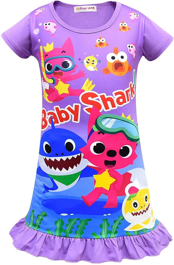 Baby Shark Girls Night Dress Nightie Red Pink Purple Color Pajamas 3-8Years: Clothing