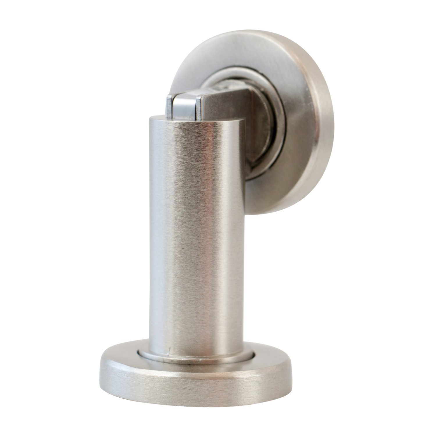 Stoppwerk Magnetic Door Stop - Stainless Steel Look Door Holder incl. Fixing Material - Magnetic Door Stopper Floor and Wall Mounted - ø5cm H: 8.4cm
