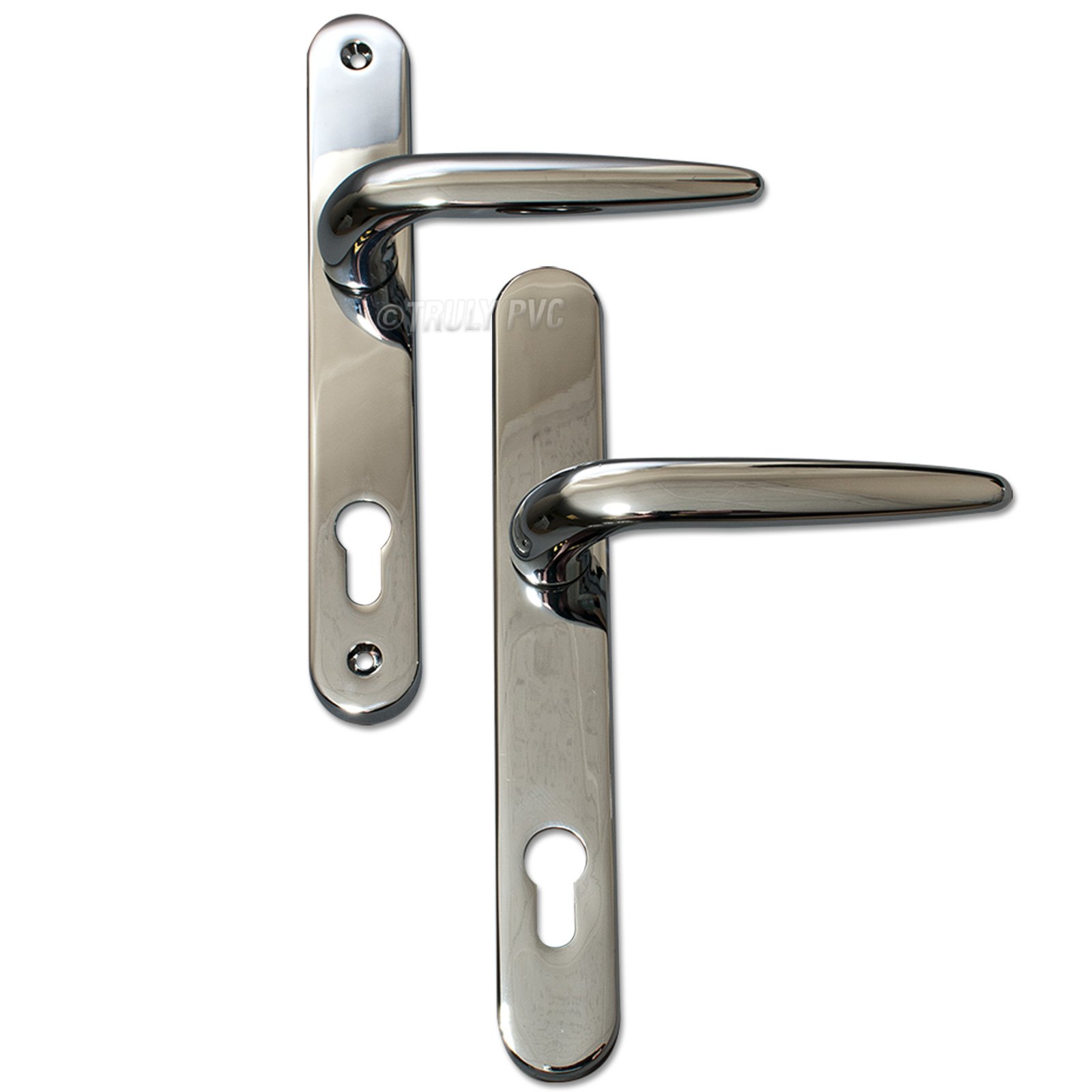 Pair of Trojan Sparta 92PZ Long backplate Polished Chrome Sprung Lever/Lever uPVC Door Handle Set
