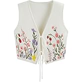 CIDER Women's Sweater Vest Floral Sleeveless Tie Front V Neck Knit Cute Vest Tops