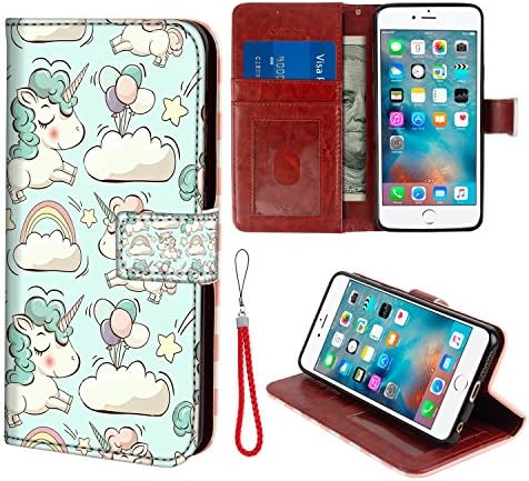 iPhone 6/6S Flip Case, [Wallet Stand] [Slim Fit] Heavy Duty Protective Shock Resistant Flip Cover Wallet Case with Free Wrist Strap for iPhone 6/6S - Unicorn Balloon Cloud