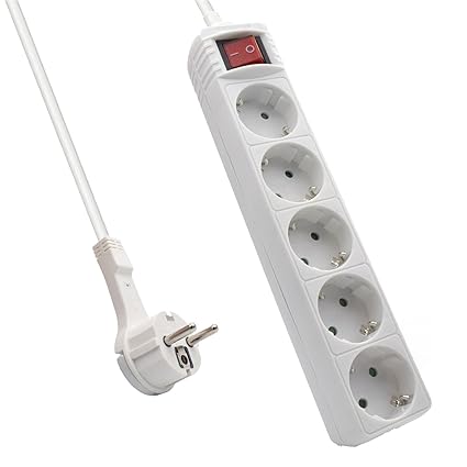 Ewent EW3955 Steckdosenleiste 5-fach mit Schalter und Kindersicherung, Save Space Plug/Flachstecker, Steckplätze 45 Grad gedr