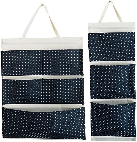 2 Pcs of a 5 Pockets and a 3 Pockets Oxford Fabric Hanging Wall Door Closet Storage Bags Organizers (Black White Dots)