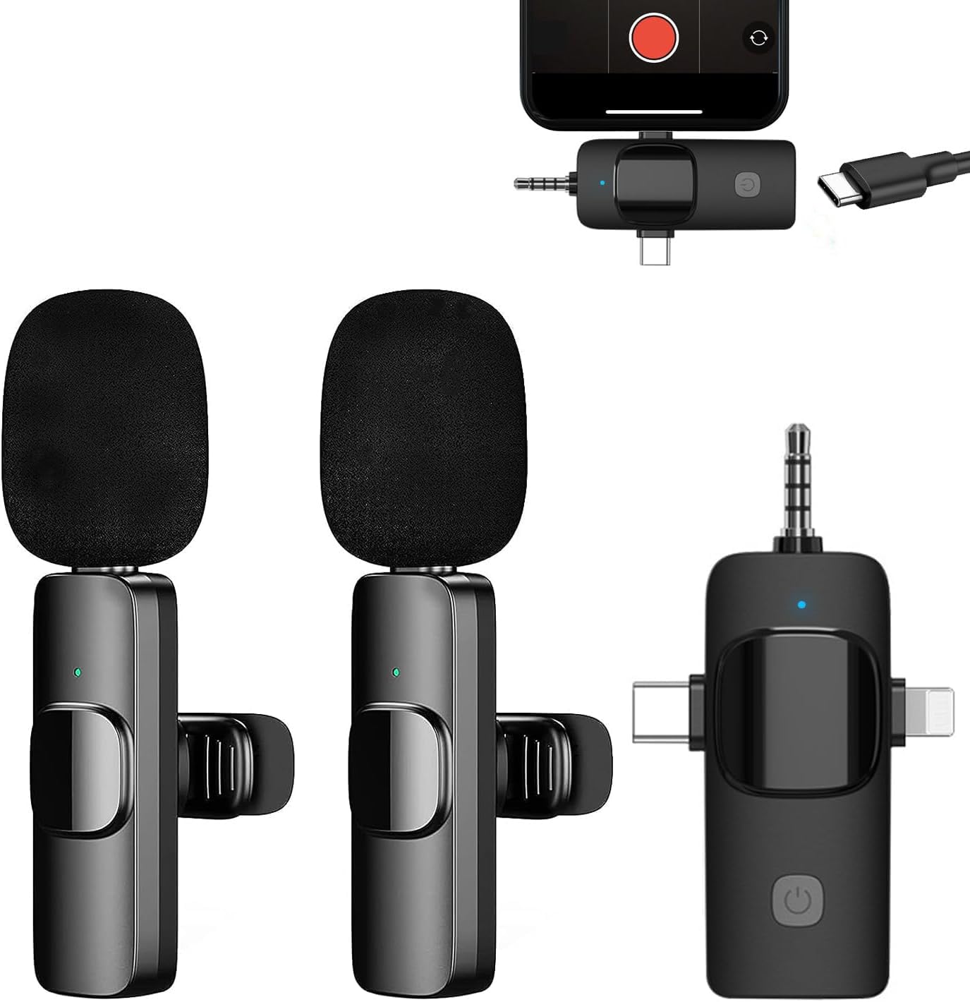 BSLVWG Wireless Lavalier Microphone for iPhone/iPad/Android Phone/Laptop,Plug-Play Lapel Clip-On Mic with Noise Reduction for Video Podcast Vlog Recording/Live Steam/Interview/TikTok/YouTube(2 Mics)