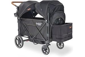 Larktale Caravan - 200 lbs. Capacity, Double Seater Collapsible Wagon, All-Terrain Stroller Wagon for Kids and Babies - 2023 Version - Byron Black