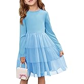 Haloumoning Girls Tutu Dress Kids Long Sleeve Fall Winter Tiered Formal Party Tulle Dresses 5-14 Years