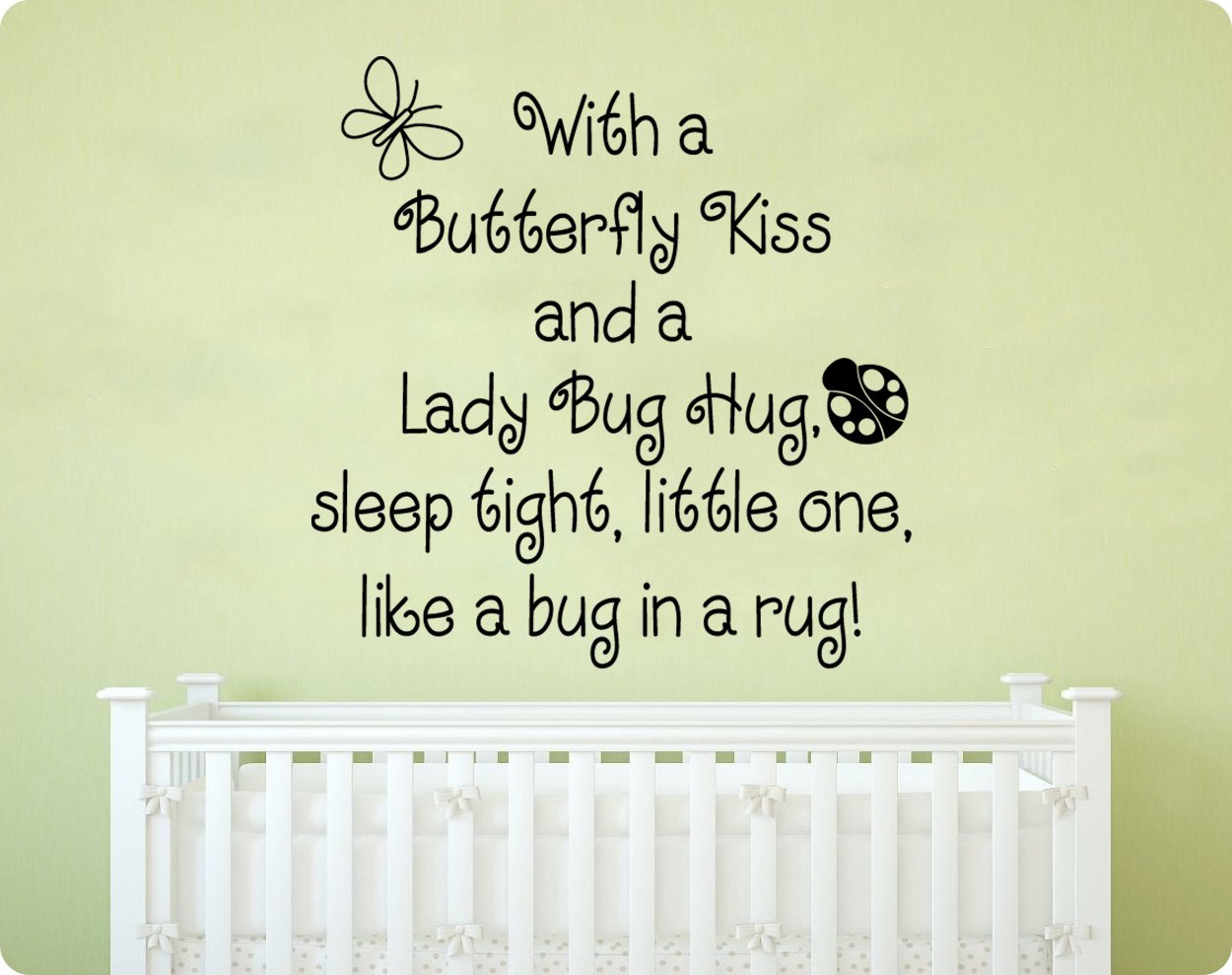 24" with A Butterfly Kiss and Ladybug Hug Sleep Tight Little One Like a Bug in a Rug Nursery Rhyme Saying Baby Children Kids Wall Decal Sticker Art Mural Home Décor