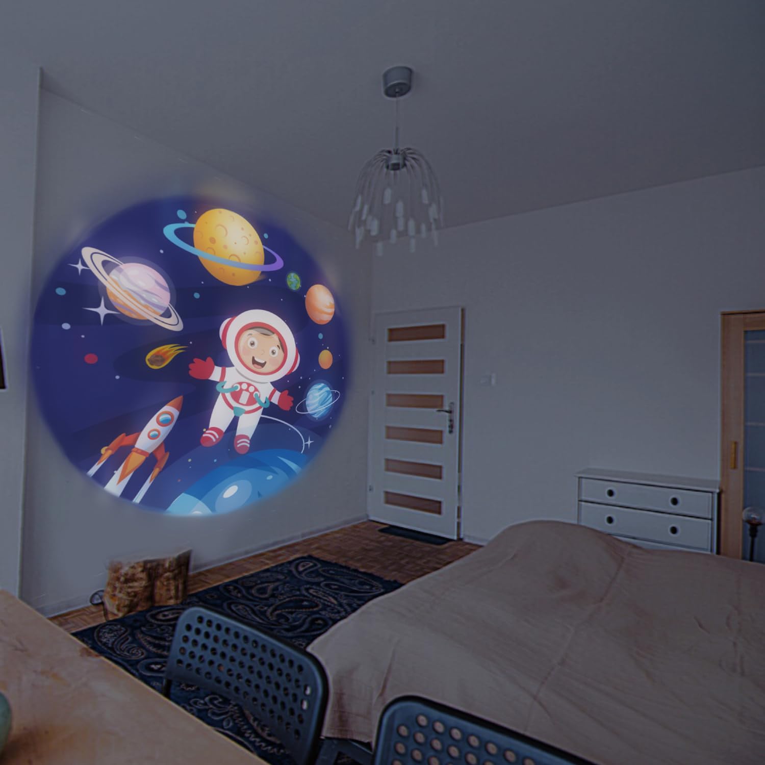 WELESHEI Moon Lamp USB Starlight Projector Earth Projection Astronaut Light Projector Happy Birthday Space Lights for Bedroom Galaxy 5 Pattern in 1 360° Rotatable Photography Background Led Lamps