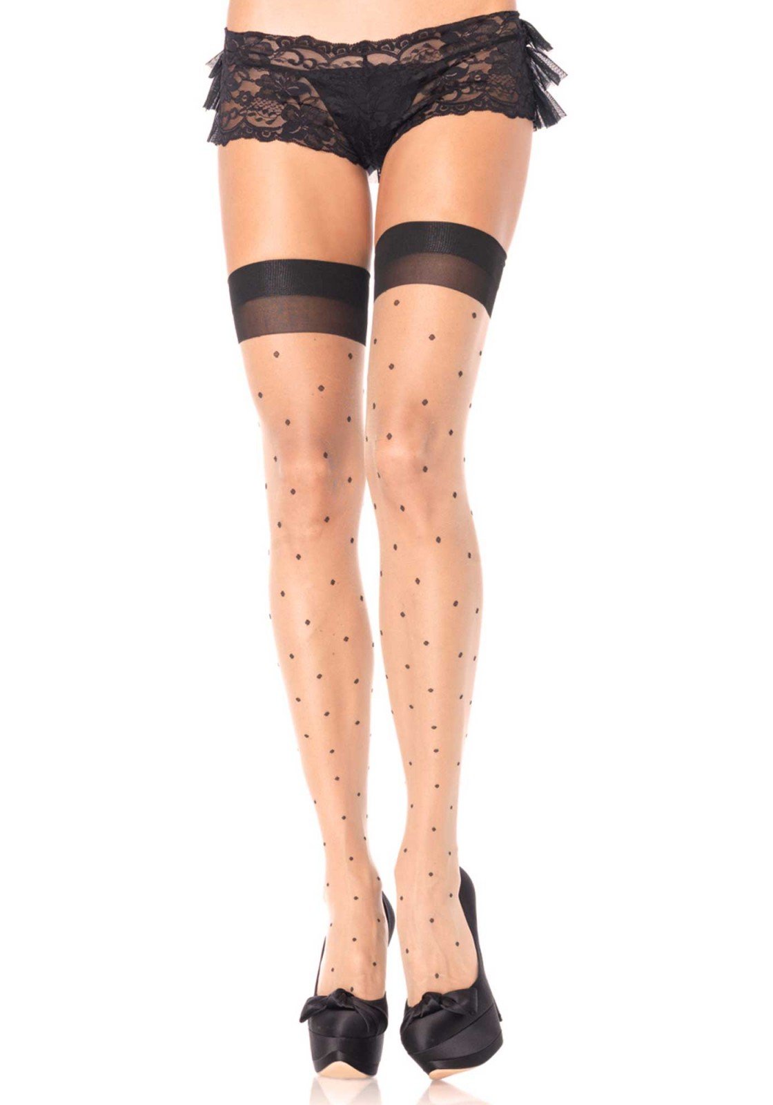 Leg Avenue One Size Transparent/Black Polka Dot Stockings