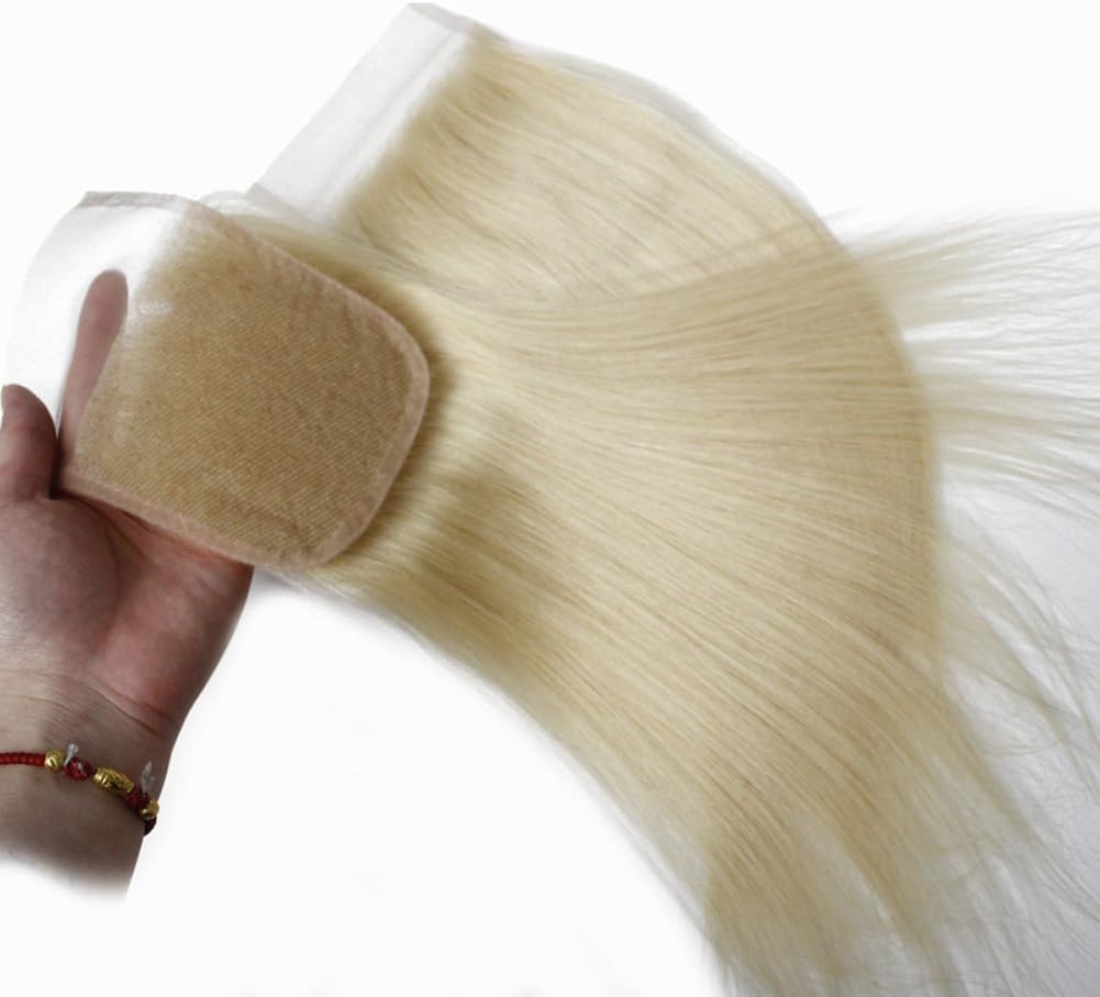 Forawme Soft Remy Brazilian Hair Pre Plucked 4X4 Short Lace Closure Human Hair 8 Inch Bleached Knots Straight Clousre 613 Blonde Hair Pieces With Natural Hairline