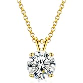 TUHE Moissanite Necklace 0.1-12 Carats 18K Gold Vermeil 925 Sterling Silver Necklace 3-15MM Solitaire D Color VVS1 Round Lab Created Moissanite Pendant Dainty Gold Necklaces for Women Valentines Gifts