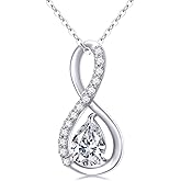 S925 Sterling Silver 0.2 Carat Round Diamond and Pear Cubic Zirconia Infinity Necklace for Women, Jewelry Gifts for Her 18-20 Inch