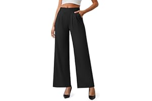 AVAMO Womens Dress Pants Wide Leg Pull On Stretchy Work Pants for Women with Pockets High Elastic Waist Office Business