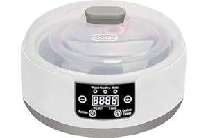 Automatic Yogurt Maker with Adjust Temp(32°C-45°C/90°F-113°F)&Time(1-42h) Compatible 110V-240V,BPA-free,Celsius Increment,Rea