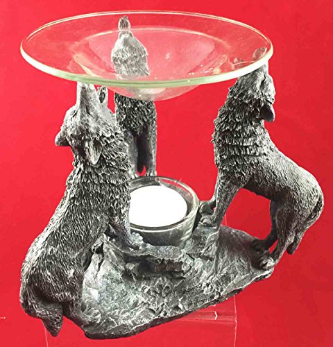 Three Wolves Werewolf Spirit Moon Rise Oil Burner Tart Warmer Aroma Scent Statue