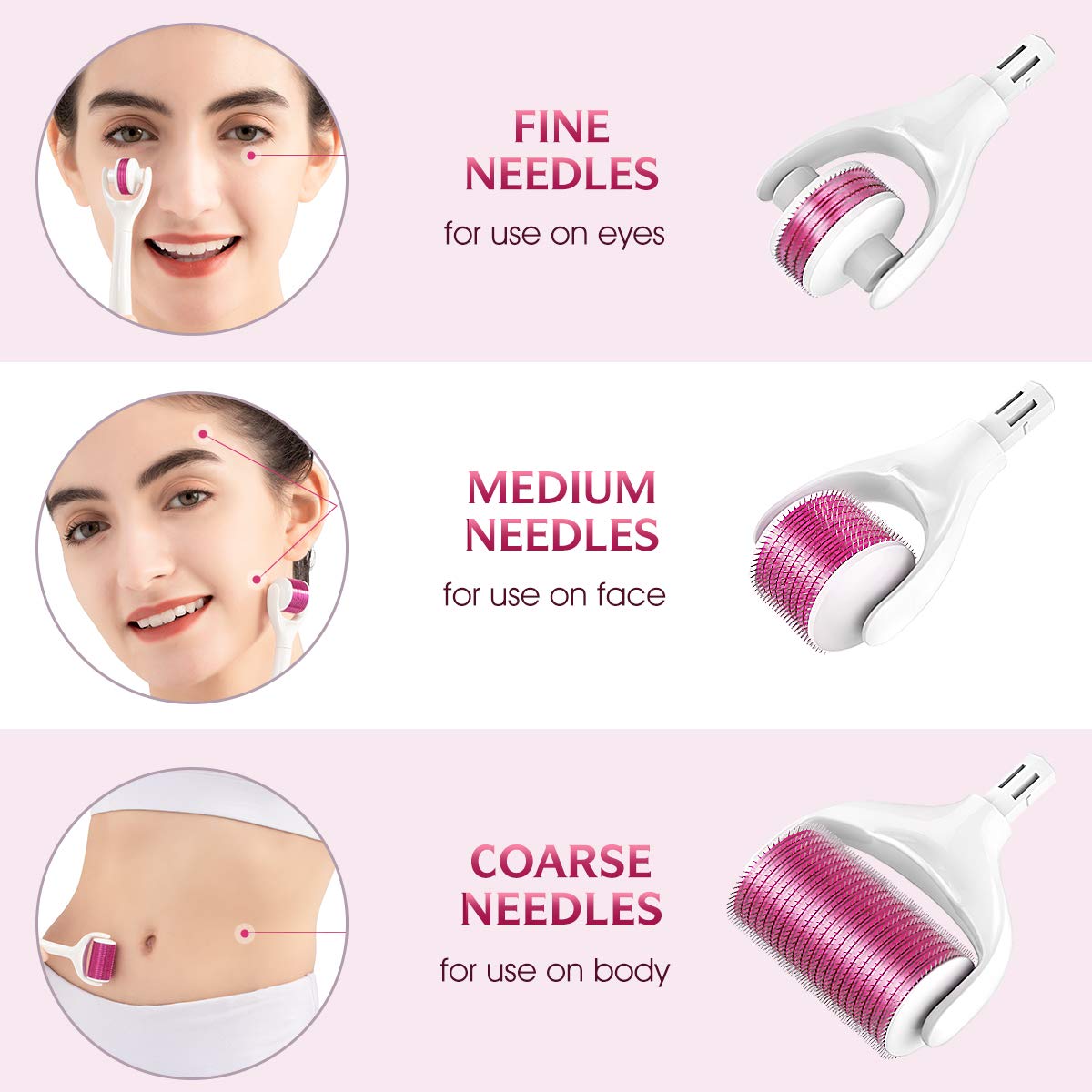 Derma Roller Kit, Beauty Cosmetic Tool for Eyes Face Body, 0.25mm Micro Needles with 3 Replacable Roller Heads, Includes Free Storage Case and Disinfection Tank: Beauty