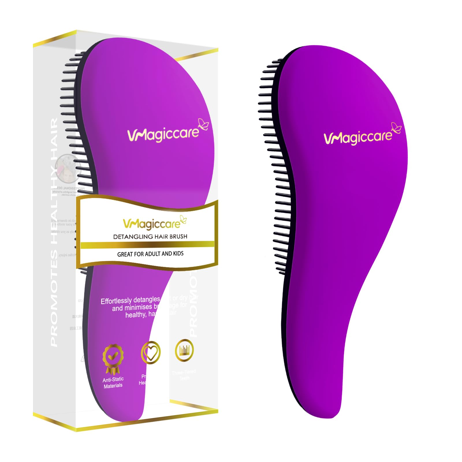 Detangling Brush - glide the Detangler Brush through Tangled hair - Best Comb for Women, Girls, Men & Boys - Use in Wet and Dry Hair (Purple)