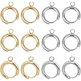 UNICRAFTALE 12pcs 2 Colors 15mm Diameter Real 24k Gold Plated 201 Stainless Steel Huggie Hoop Earring Findings with Loops Metal Leverback Round Ear Ring Clip Stud Earring Hook for Jewelry Making