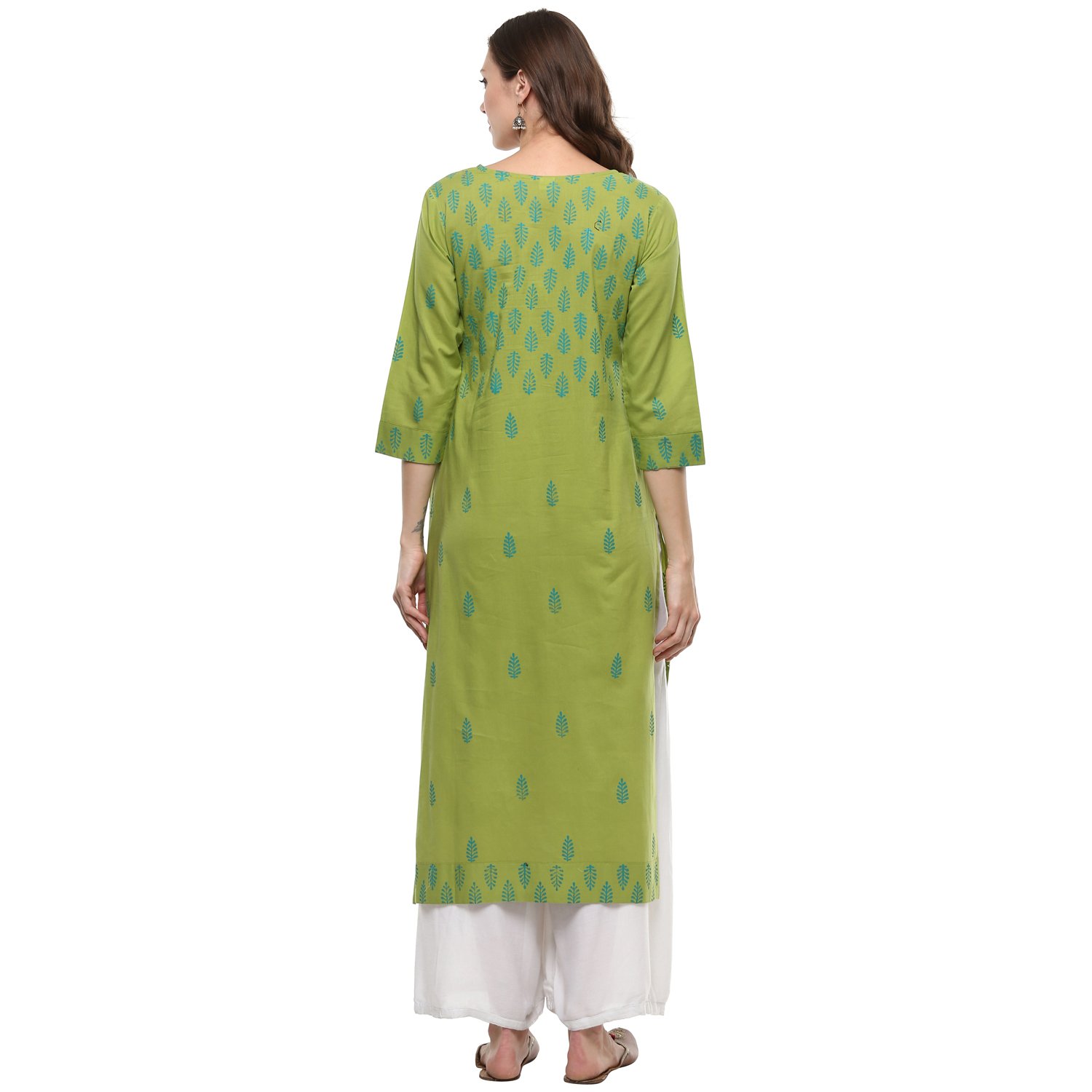 rajmandirfabrics women's cotton straight hand block printed kurti (mahendi)