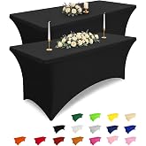 Smiry 2 Pack Spandex Table Cloth 6FT, Elastic Fitted Black Tablecloth | Washable Stretch Rectangle Tablecloths, Wrinkle Free Table Cover for Halloween, Wedding, Banquet &amp; Parties (72Lx30Wx30H Inch)