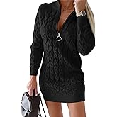 Saodimallsu Womens Cable Knit Sweater Dress Half Zip Long Sleeve Sexy Bodycon Mock Neck Chunky Mini Dresses