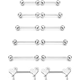 Heienngy Surgical Steel Tongue Rings Piercing jewelry 14G 12mm 14mm 16mm 18mm 22mm Hypoallergenic Straight Bridge Snake Eyes Tongue Ring For Women Men