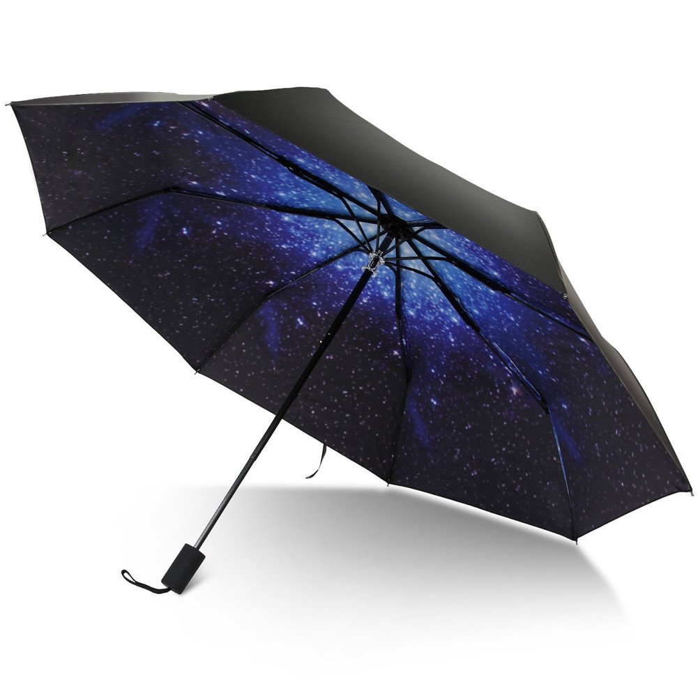 TRADE® 8 Rib Travel Umbrella 3 Foldable Waterproof Galaxy Pattern Umbrellas with Comfortable Handle