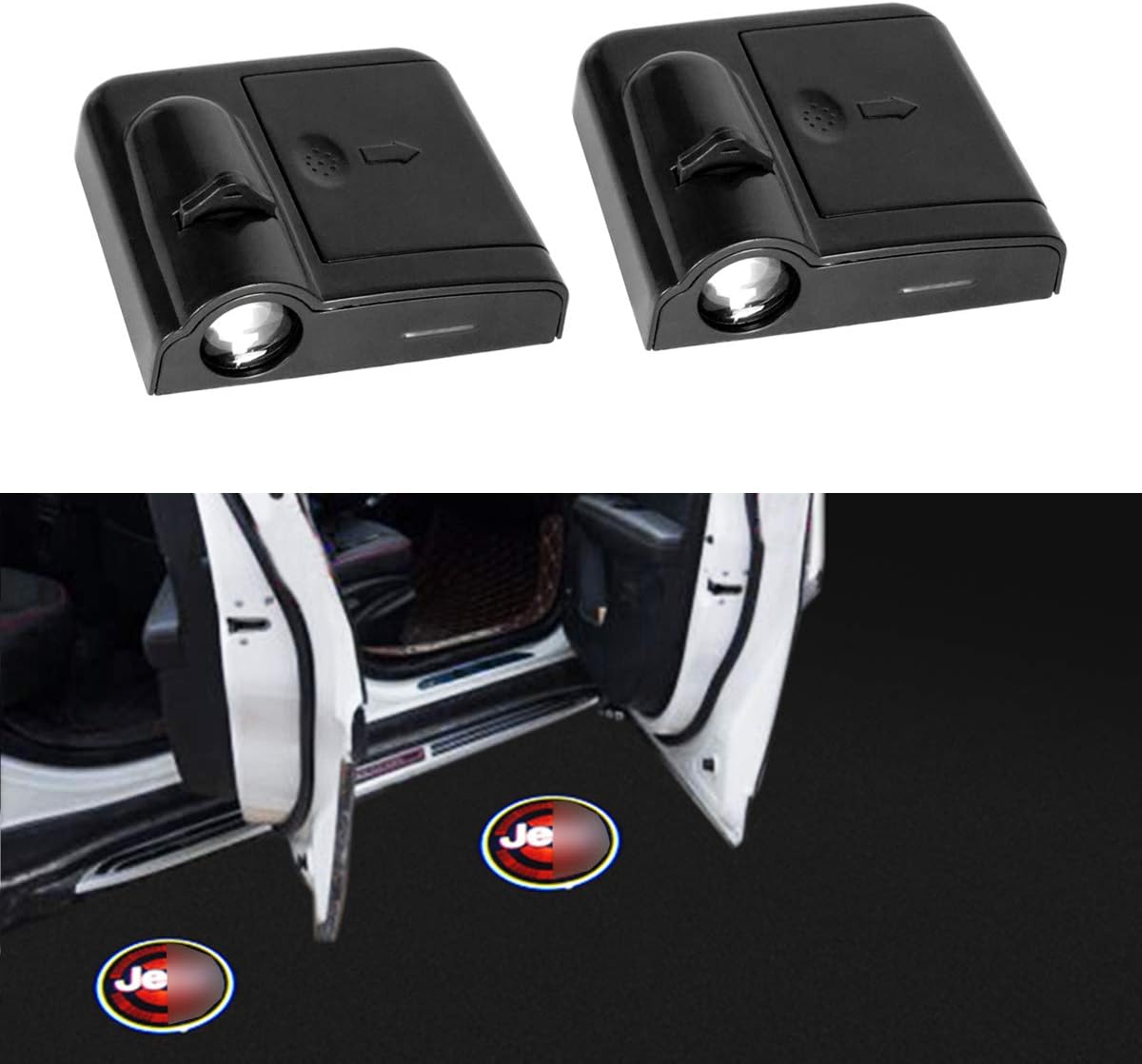 LITTOU Car Welcome Light Wireless Car Door Light LED Logo Projector Light Courtesy Step Lights Compatible for Renegade Wrangler JK JL Compass Grand Cherokee (Pattern 1)