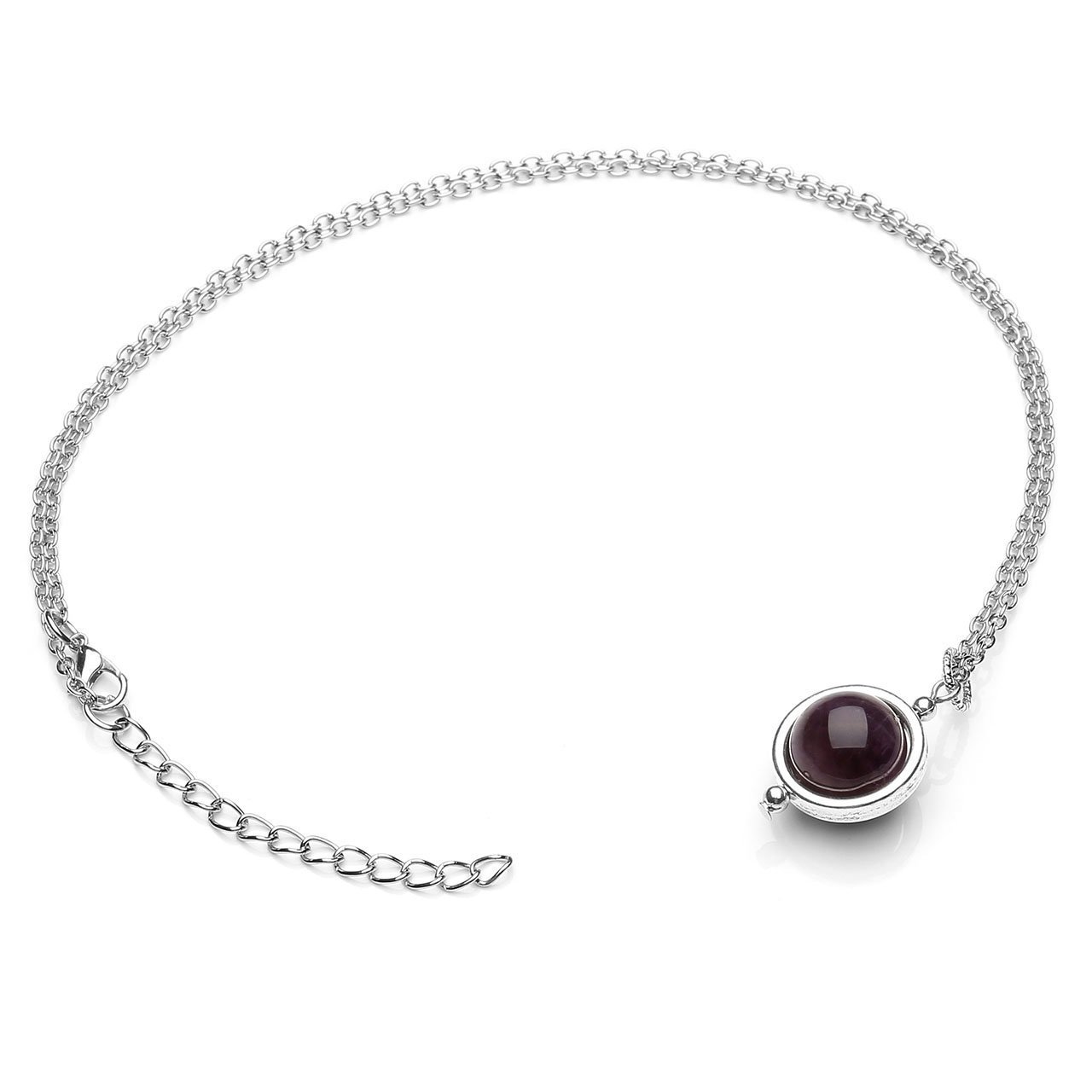 QGEM Collier de Pendentif Boule Perle en Energie Pierre Chakra Naturelle Anniversaire Fête Cadeau Idéal pour Femme Fille(Améthyste)