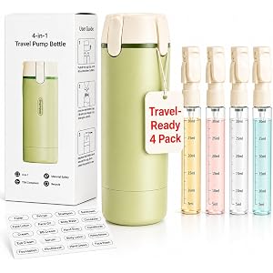 4 in 1 Travel Dispenser Bottle, Travel Shampoo and Conditioner Bottles, Refillable Travel Bottles for Toiletries, TSA Complia