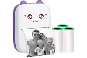 Zeacool Mini Pocket Printer,Portable Thermal Printer for Sticker,Label,Text Memo,Receipt,Photo,BT Inkless Printing,Gifts for Kids,Wireless Bluetooth Printer Compatible with iOS and Android（Purple）